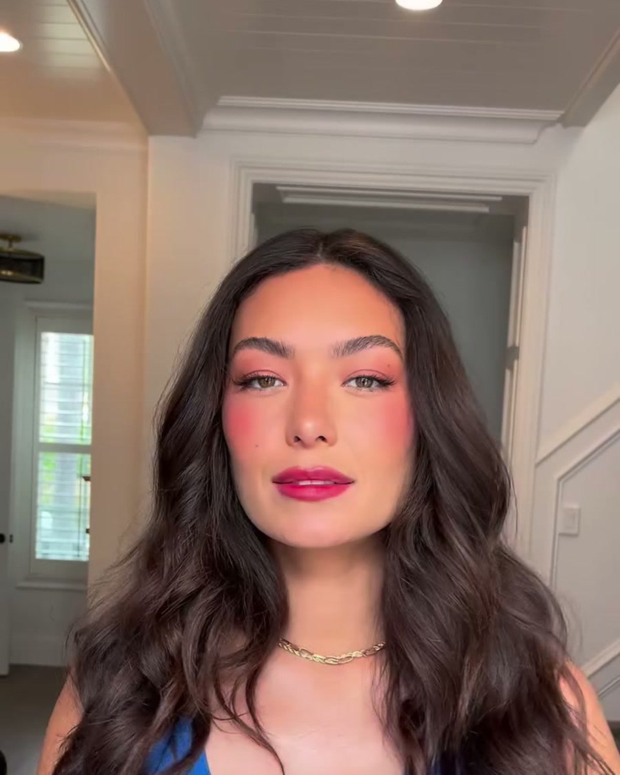 Soft glam with bold berry lips and rosy blush